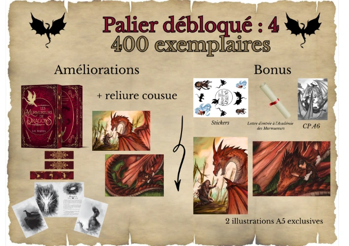 Image du 4e palier qui représente les améliorations débloquées du livre ainsi que les cadeaux